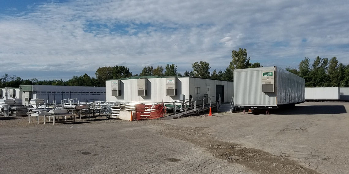 modular offices next mobile office trailers in a yard of WillScot Cincinnati, OH