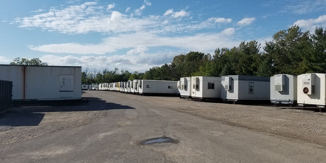 a long row of WillScot mobile offices at WillScot Cincinnati, OH