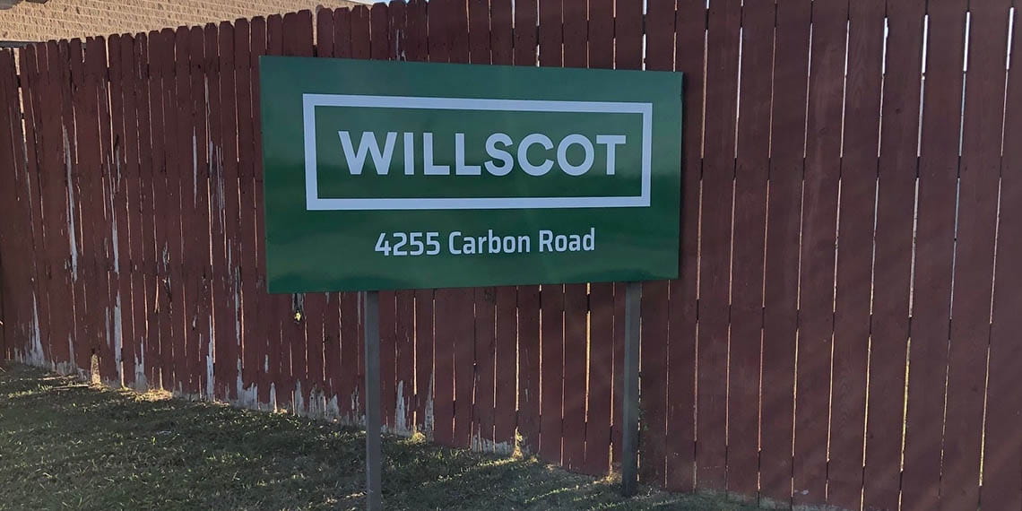 a sign for the WillScot Dallas North location 