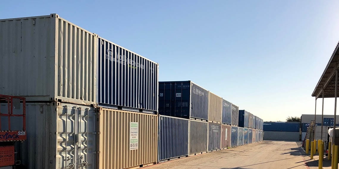 stacked containers at the WillScot Dallas North location 