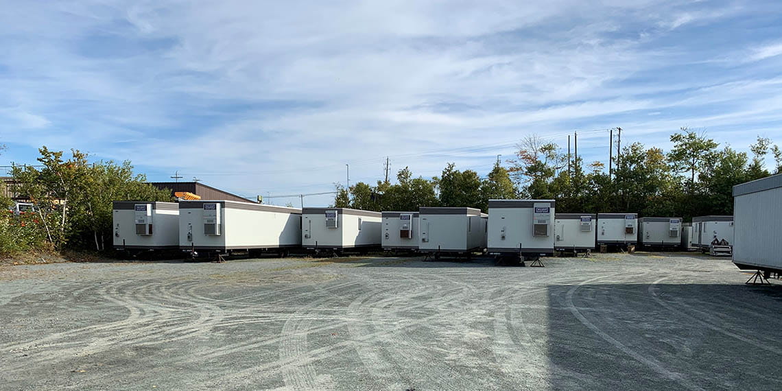 a line of mobile office trailers at WillScot in Halifax, NC