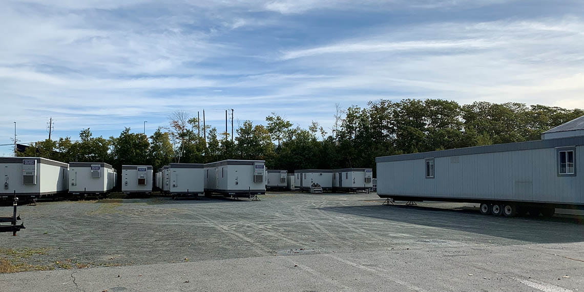 mobile office trailers in the yard of WillScot in Halifax, NC
