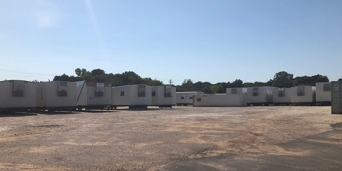 various types of modular buildings at the WillScot Memphis, TN lot