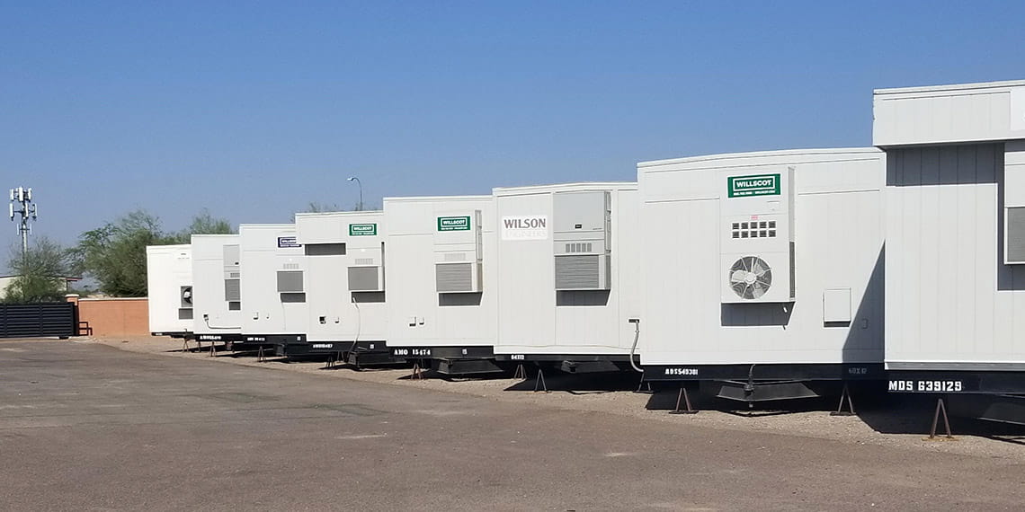 a line of mobile office trailers at WillScot Phoenix, AZ