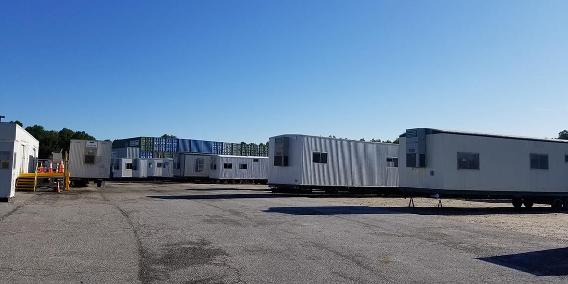 mobile offices and containers on display at the WillScot Richmond, VA yard