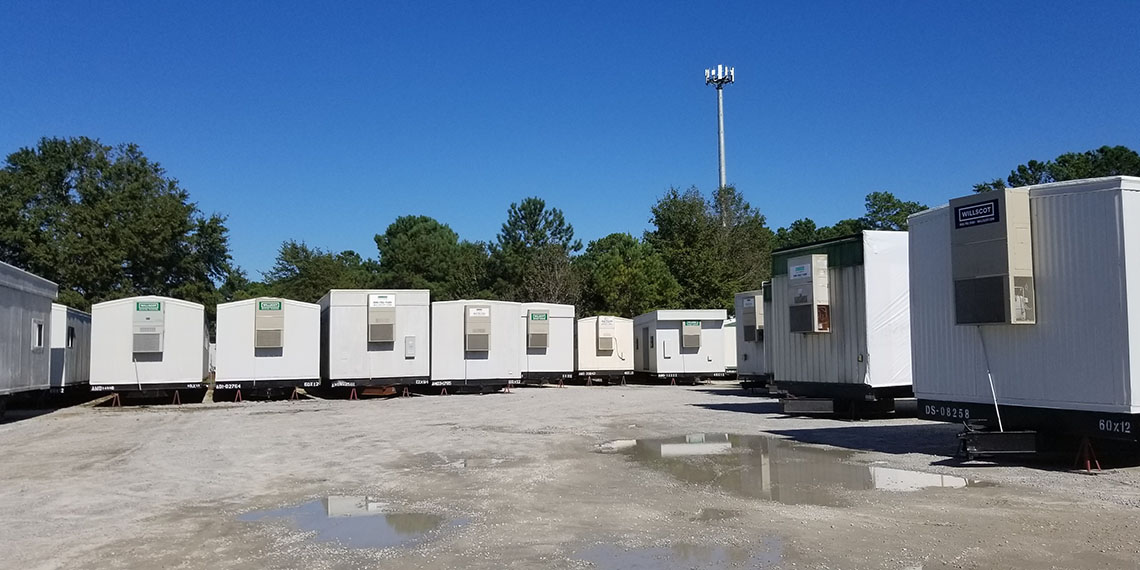 a line of mobile office trailers at WillScot Charleston, SC 