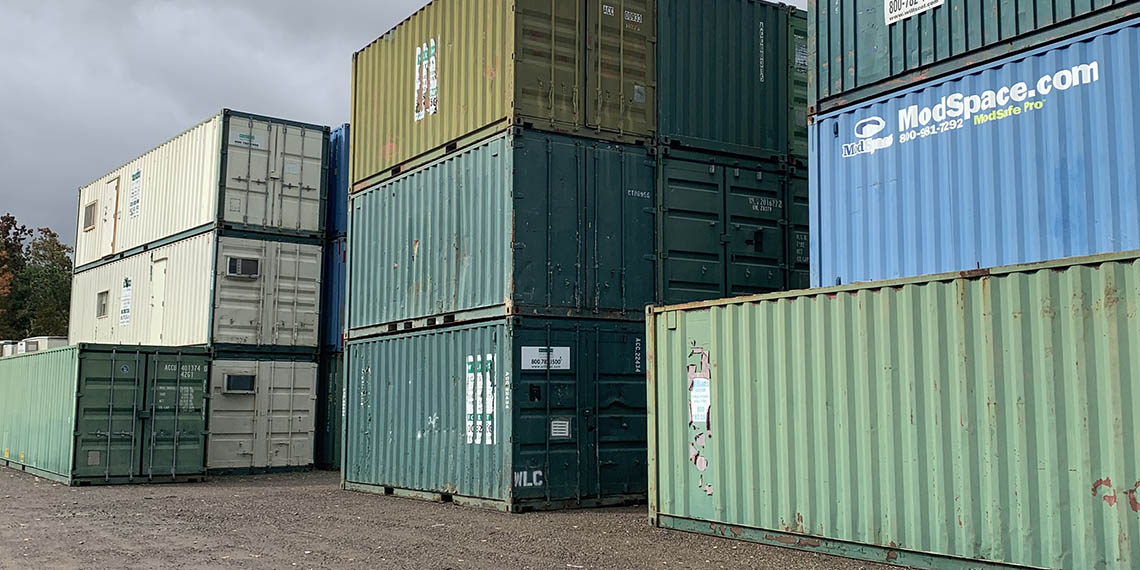 containers stacked at the WillScot Hartford, CT yard