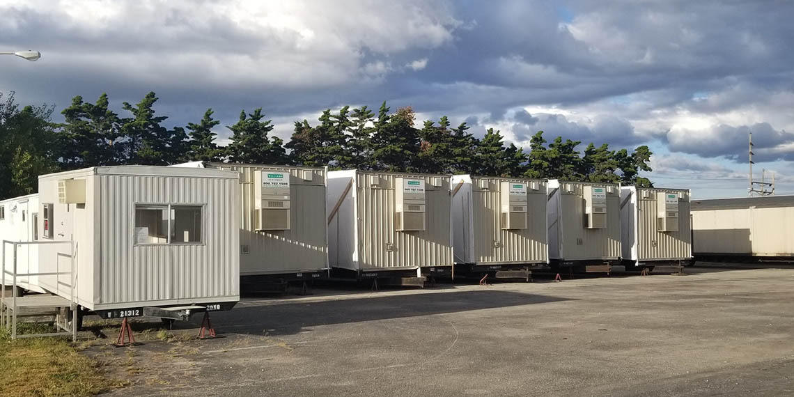 office trailers lined up at the WillScot Indianapolis, IN yard