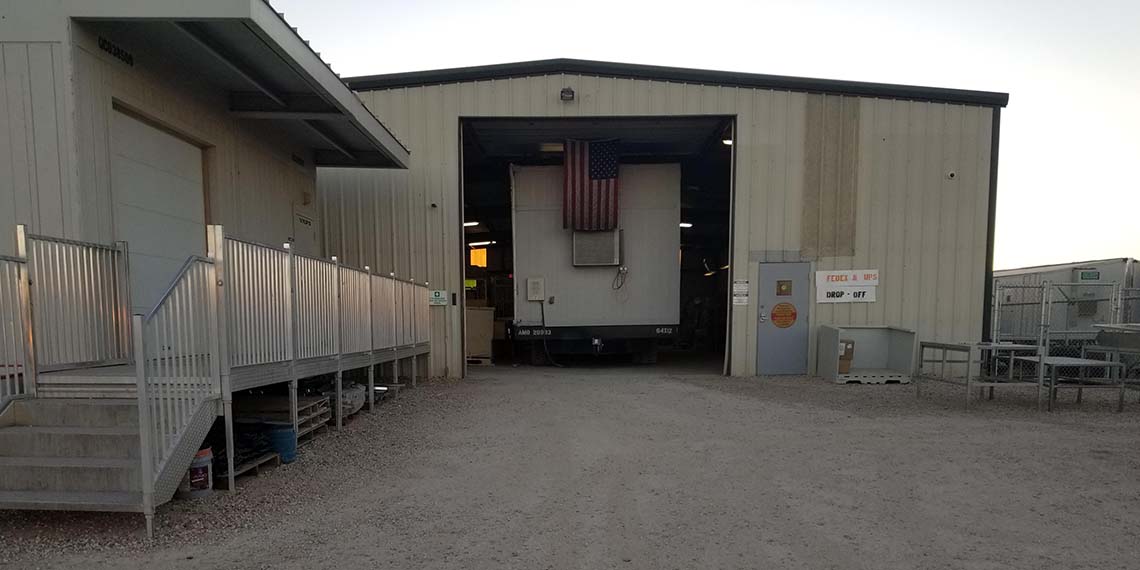 a mobile office parked inside of a WillScot Lubbock, TX warehouse