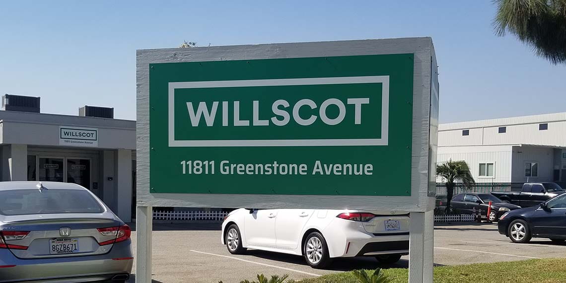 an exterior sign for the WillScot Los Angeles, CA office