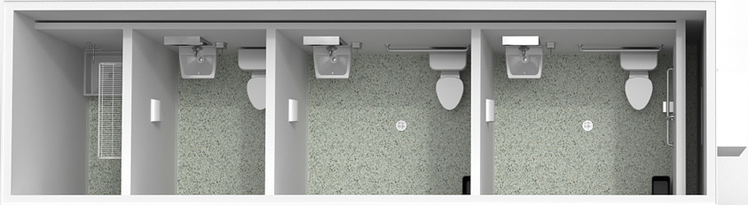 Overhead rendering of a 32 x 8 Toilet Trailer