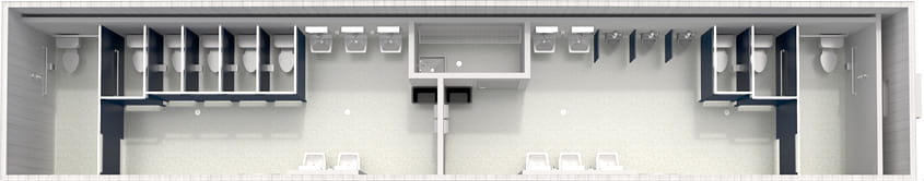 56 x 12 toilet trailer from overhead with dimensions
